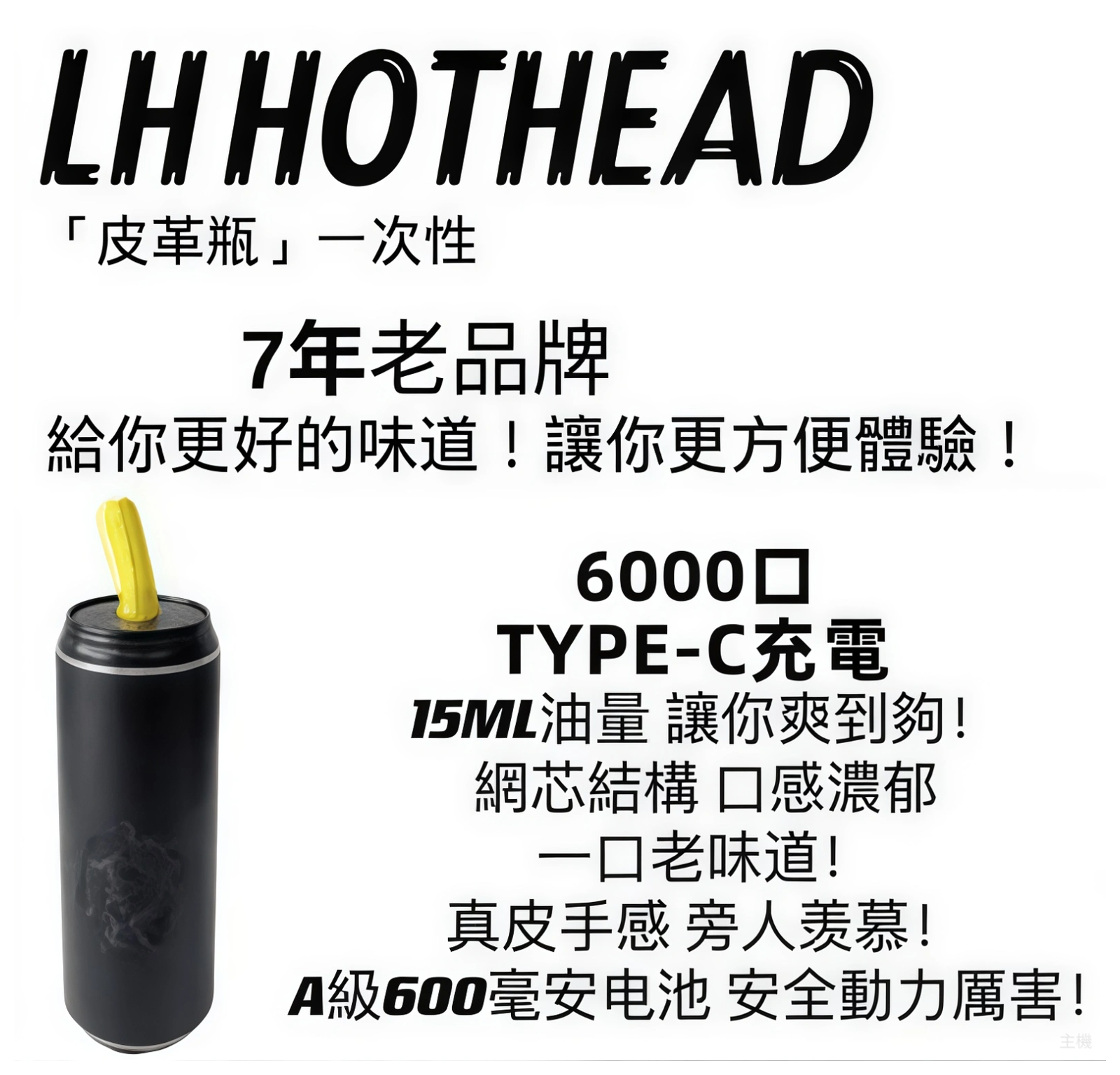 LH HOTHEAD電子煙皮革瓶可充電6000口一次性
