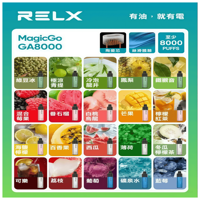 RELX悅刻電子煙GA8000口一次性拋棄式大容量陶瓷霧化芯